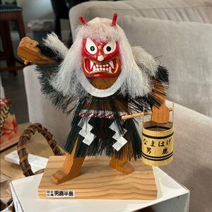 Handcrafted Red Namahage Oni Folk Figure - Home Accent